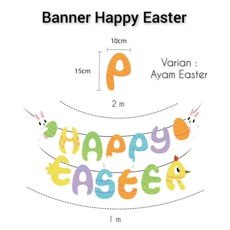 BANNER TARIK TULISAN HAPPY EASTER SELAMAT PASKAH TELUR BUNTING FLAG TALI DEKORASI PINTU PERNAK PERNI
