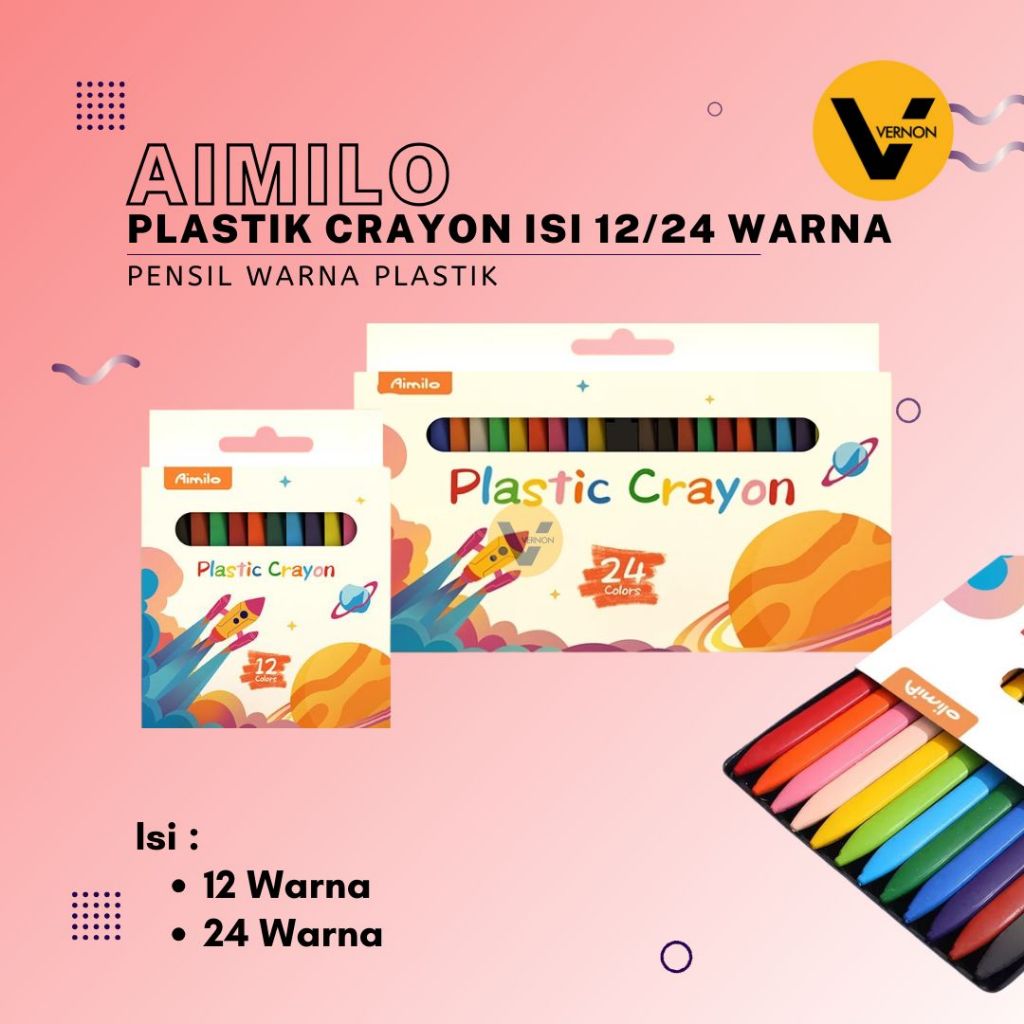 

Aimilo Plastik Crayon Krayon Plastik Isi 12 / 24 Warna Pensil Warna Plastik Anti Patah Anti Air