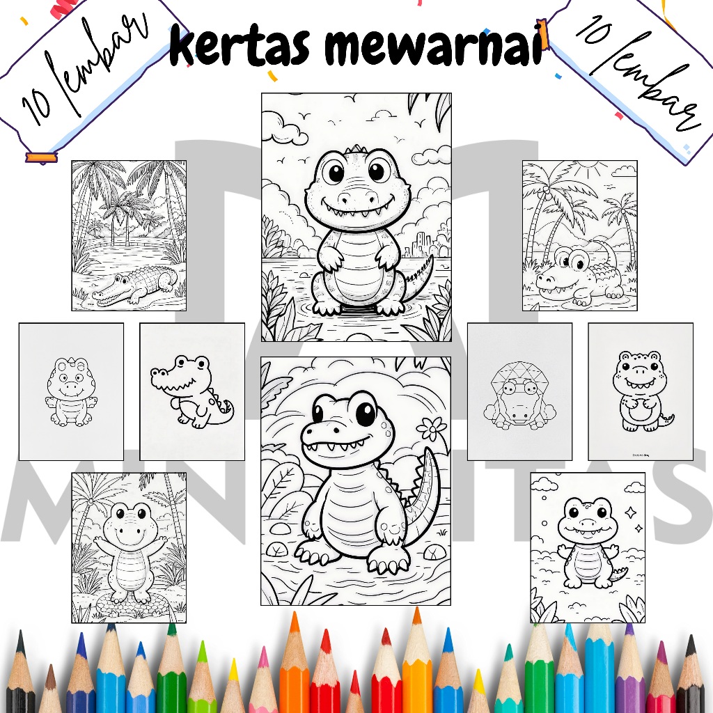 

10 Lembar Kertas Mewarnai Crocodile 1 (TERMURAH DI SHOPEE) Tebal 80 gsm