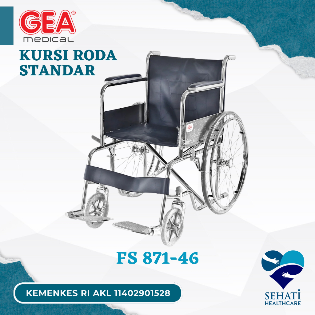 GEA Kursi Roda Standar FS871-46 Pneumatic Peralatan Penunjang Gerak Medis Kesehatan