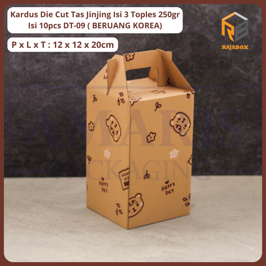 

DT-09 Kardus Die Cut Tas Jinjing Isi 3 Toples 250 Gr Isi 10 Pcs Amaris Packaging