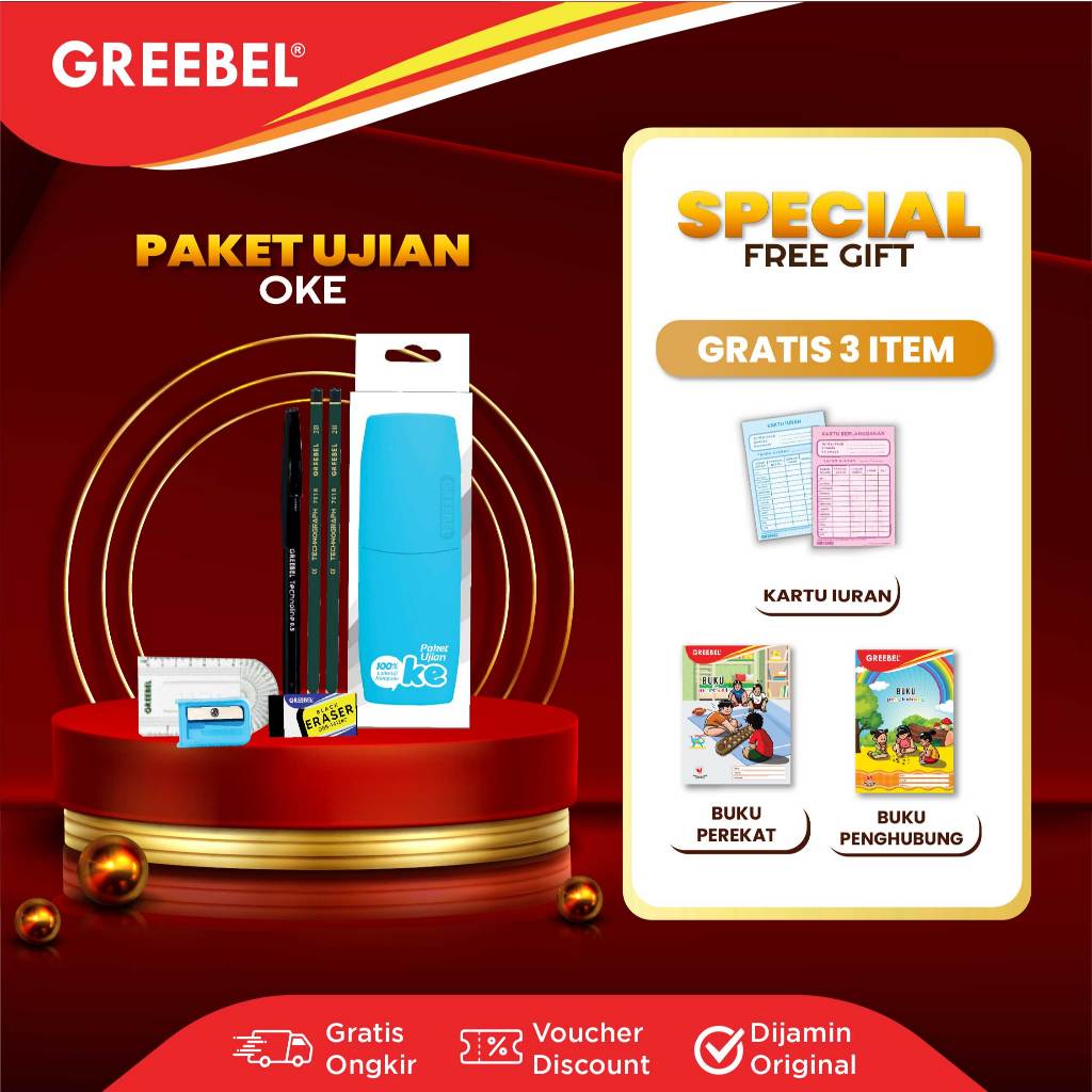 

GREEBEL Paket Alat Tulis Ujian OKE / Stationary / Stationery Set ATK / pensil 2 pcs pen penghapus serutan penggaris