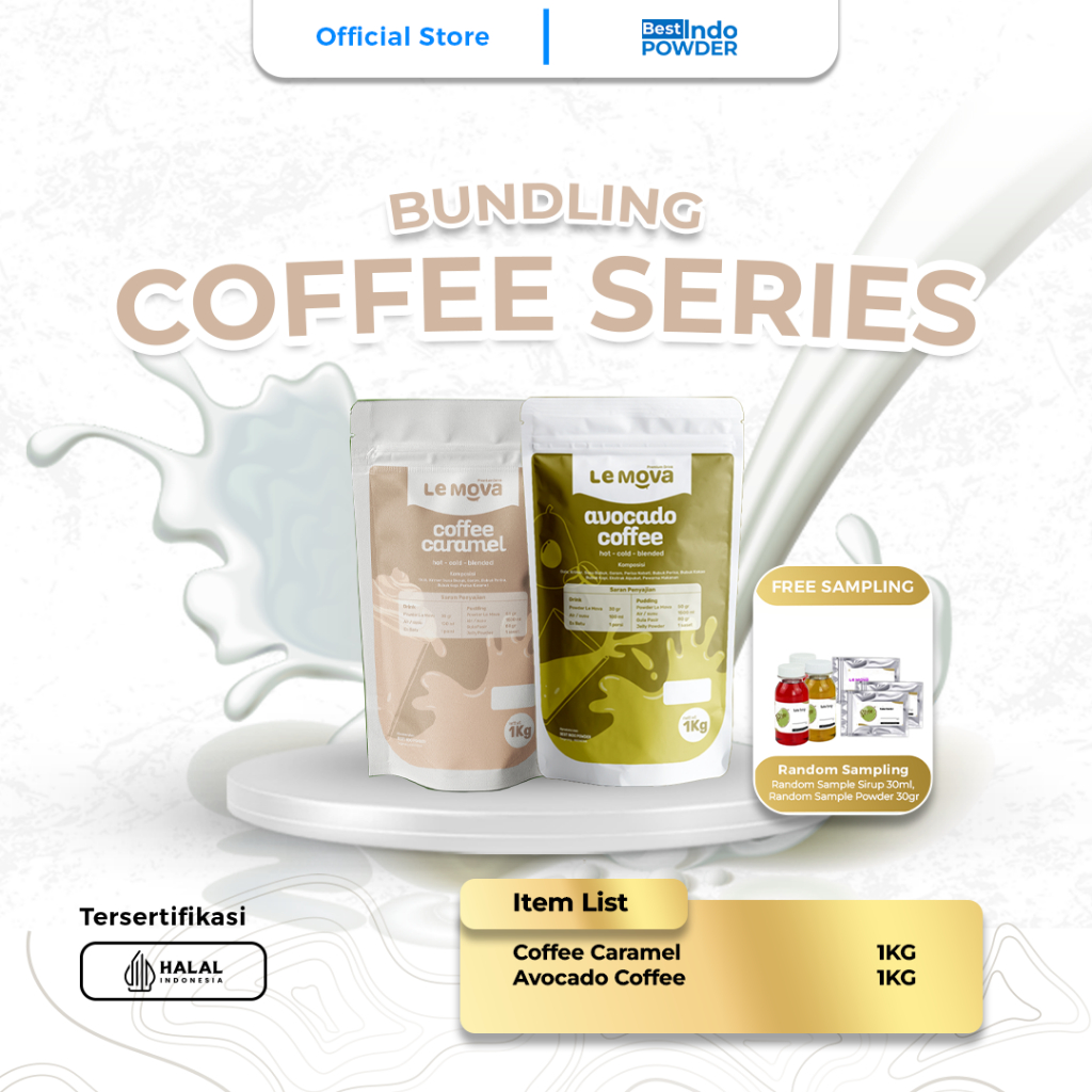 

Bundling Coffee Series Lemova - Coffee Caramel & Avocado Coffee 2KG + FREE Random Sampling