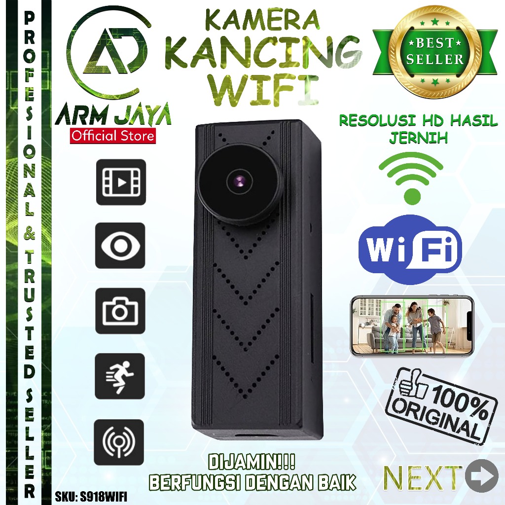 Armjaya Camera Button Kancing Shirt Wifi 1080P Hidden Spy Kamera S918 Portabel Action Cam Sportcam