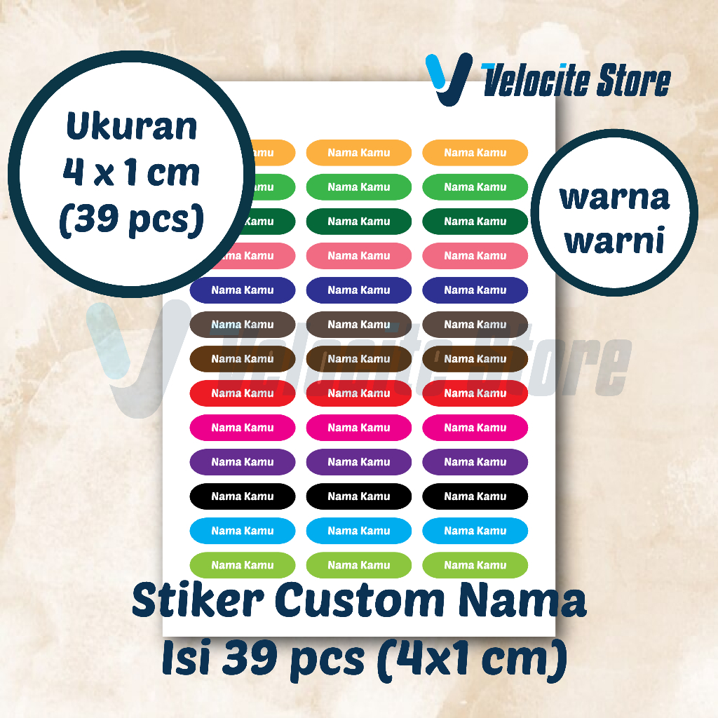 

Stiker Custom Nama/Stiker buku Isi 42 pcs Bahan Chromo/Vinyl (4x1 cm)