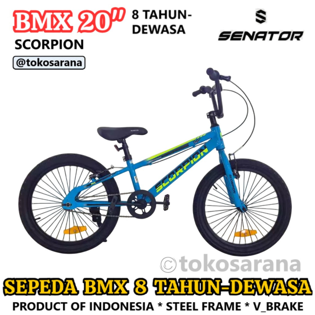 Sepeda BMX Senator Scorpion 20" V-Brake Steel Frame Bike with Kick Stand 8 Tahun Dewasa