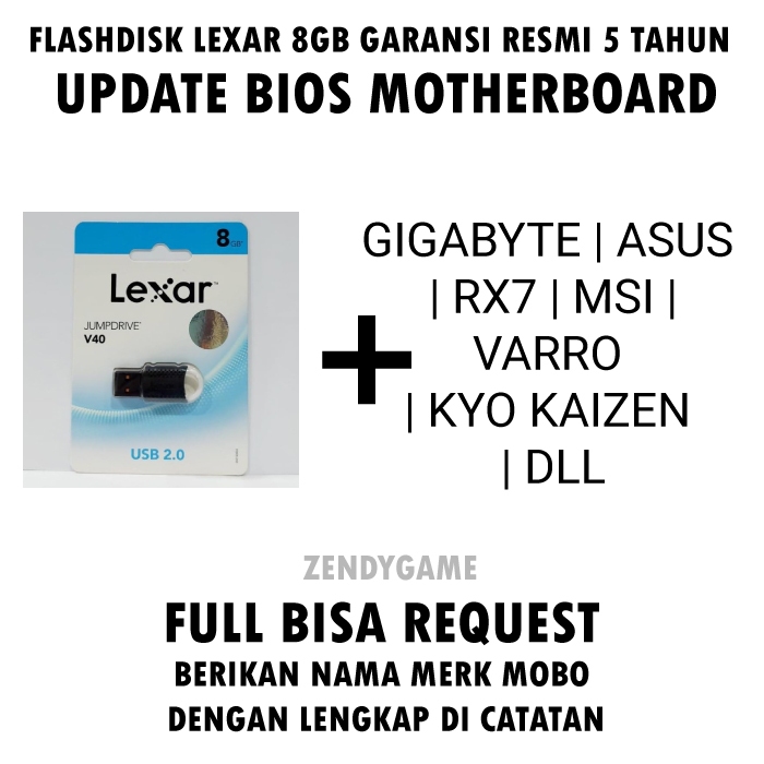 FLASHDISK LEXAR 8GB + UPDATE BIOS MOTHERBOARD GIGABYTE ASUS KYO KAIZEN RX7 MSI | GARANSI 5 TAHUN FLA