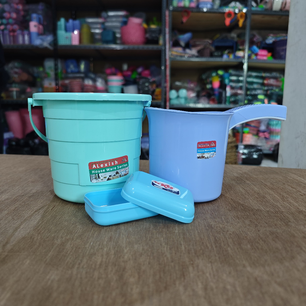 Paket Hemat  Ember Plastik Ikawa 2500Ml + Gayung Besar + Kotak Sabun / Kotak Sabun Angel By Faeyza