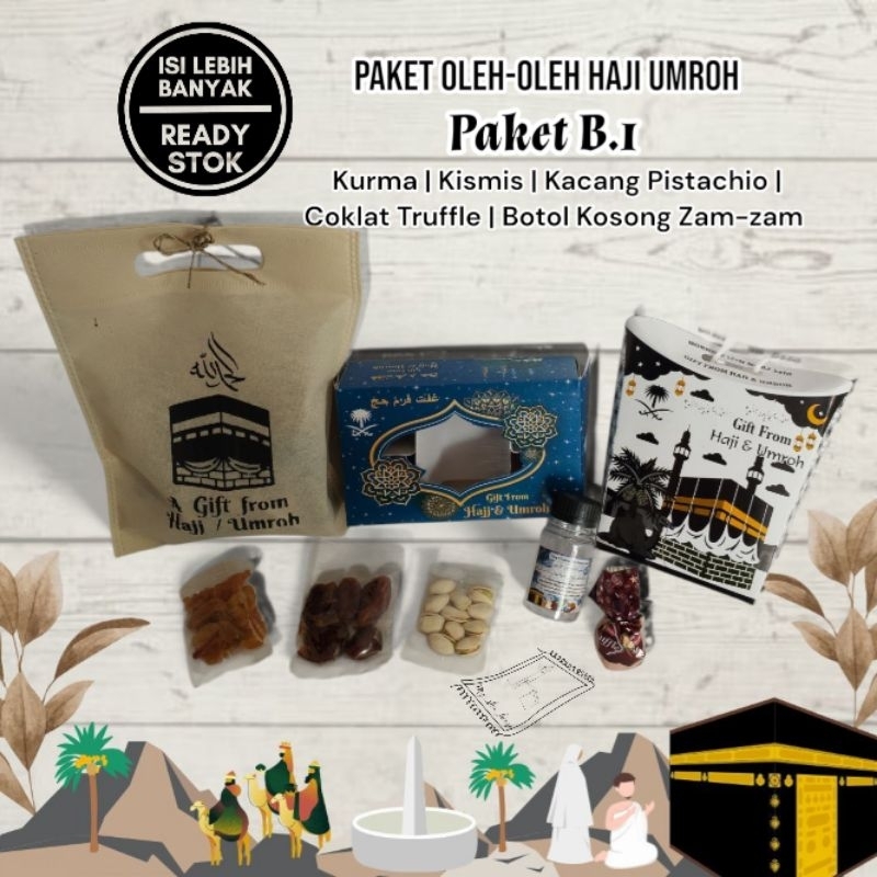 

PAKET B1 Oleh oleh haji umroh kurma kismis pistachio coklat botol
