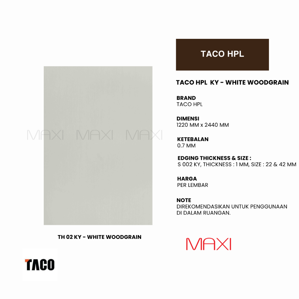 TACO TH-002KY - Series Essential HPL KY - White Woodgrain