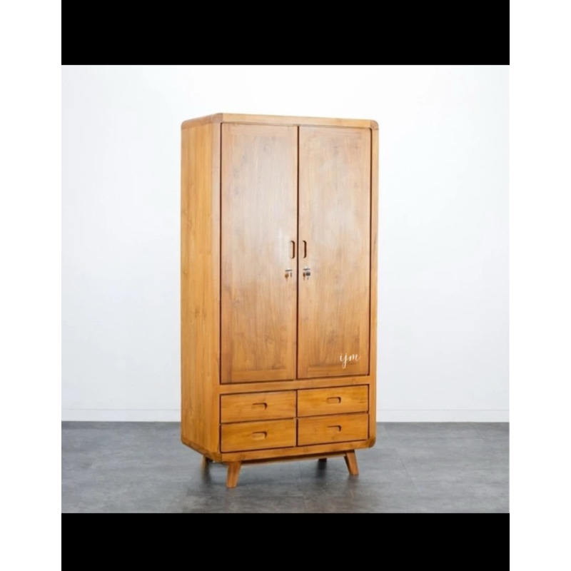 Lemari pakaian minimalis kayu jati almari pakaian minimalis retro 2 pintu kayu jati lemari retro 2 p