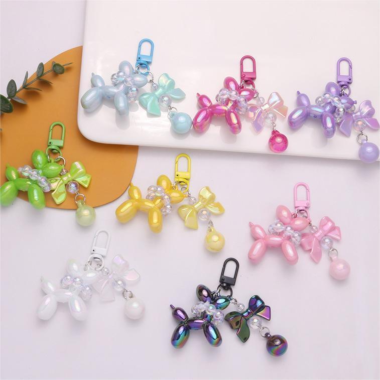 Gantungan Kunci Anjing Balon Seni Lucu Ganci Keychain Puppy Warna Neon Gantungan Tas Sepeda Motor