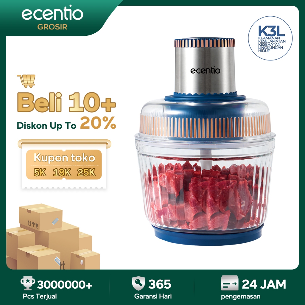 [grosir] ecentio chopper blender 3L kaca chopper daging dan bumbu 6 pisau Kaca penggiling daging pro