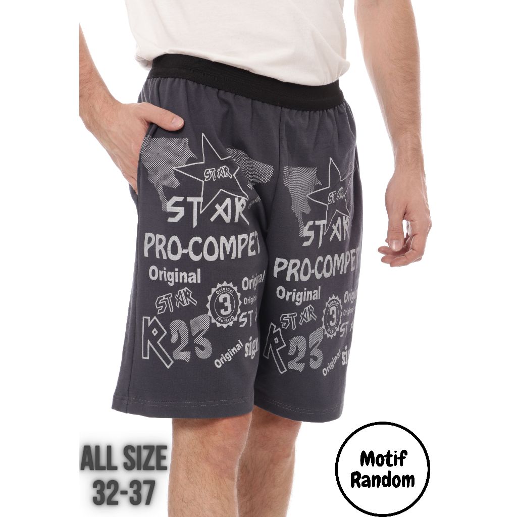 Celana pendek boxer pria jumbo bahan kaos full print sablon Big size 32-37