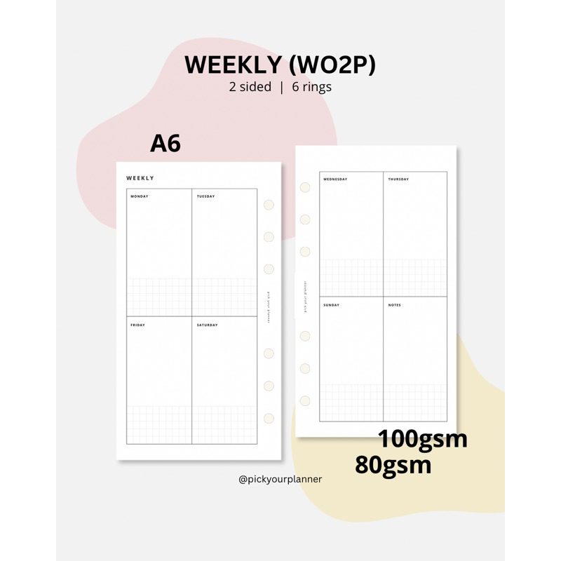 

A6 weekly planner refill binder