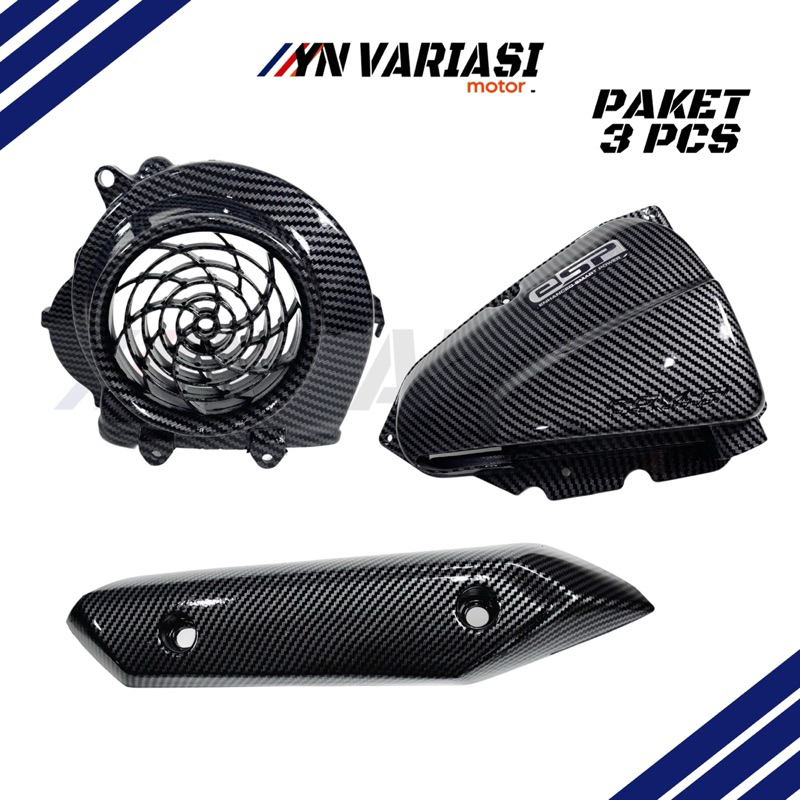 Paket Carbon Tutup Knalpot Beat 2015 + Cover Kipas Beat Karbu + Box Filter Beat Kzl K16