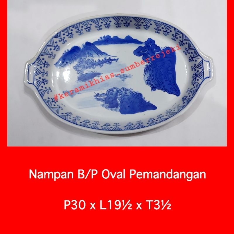 Piring Keramik Oval B/P Gb.Pemandangan,