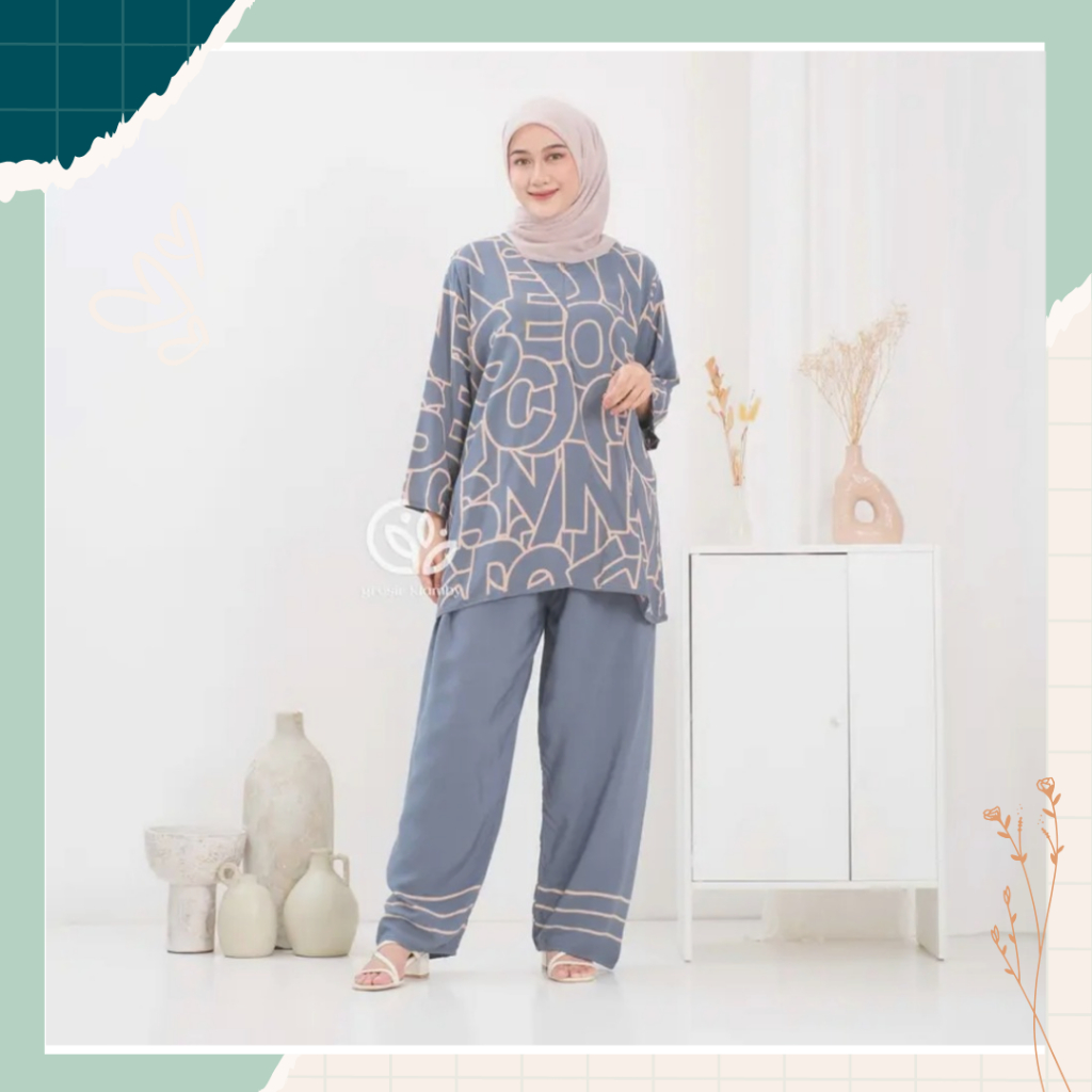 Setelan Long Tunik One Set Kulot Panjang Fashion Muslim Wanita Oneset Daily Tangan Balon Jumbo Big S