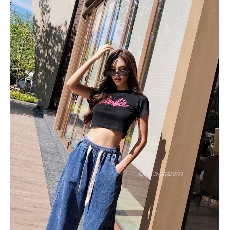 Kaos Crop Top Import BKK Bar-bie Kaos Wanita Import Atasan Wanita Baju Kaos Import Baju Kaos Crop Ba