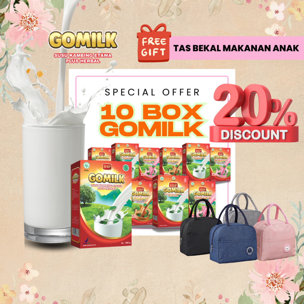 

10 box GOMILK susu kambing etawa daun kelor gratis hadiah cantik