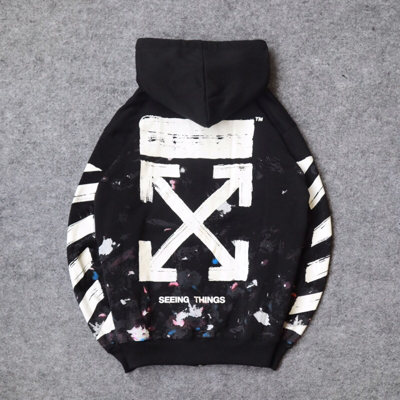 Hoodie OffWhite Diag Galaxy Brushed Hitam Sweater Zip Up Pull Over