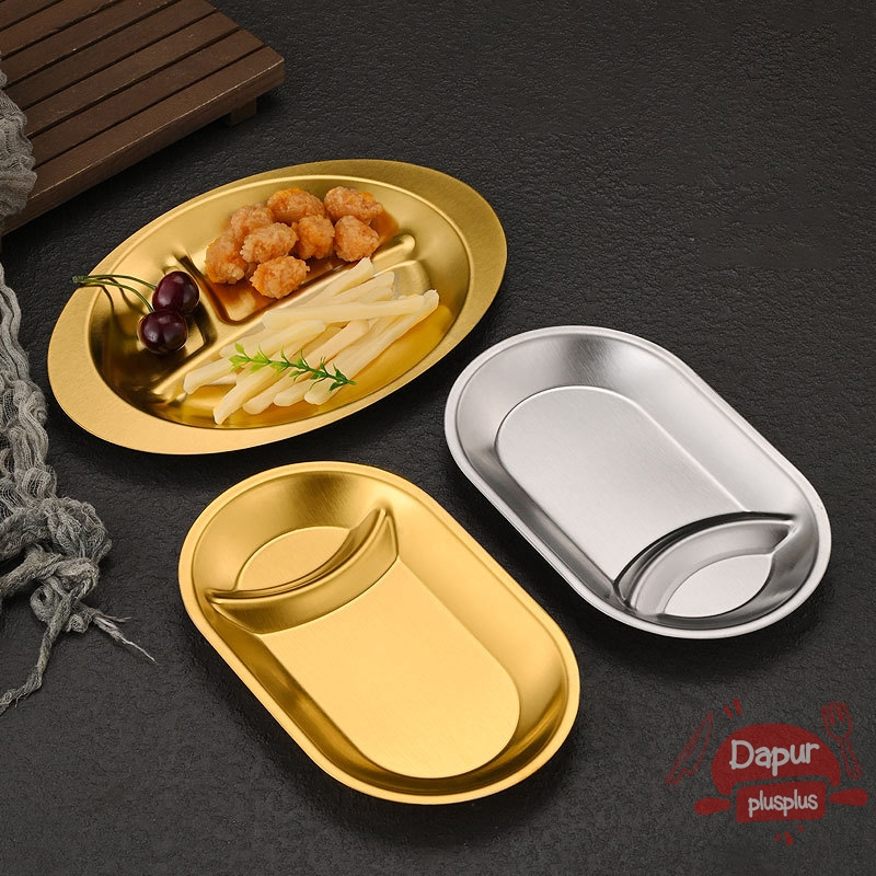 Piring Makan Anak Sekat Stainless Steel | Wadah Saji Buah Oval 2 - 3 Sekat Kompartemen Tempat Lauk S