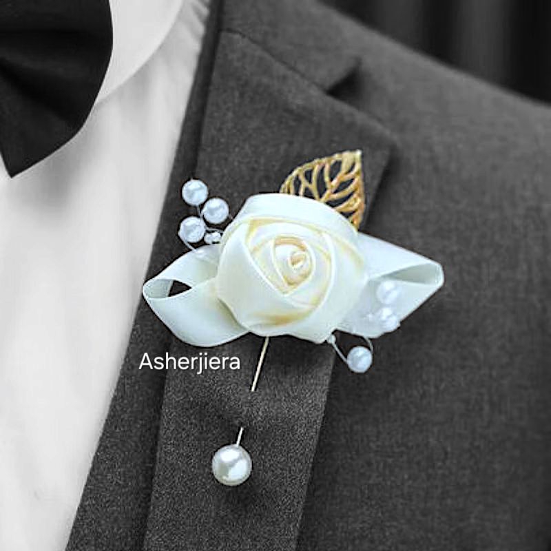 Lapel pin premium corsage jas pria satin velvet premium import, pin jas , bunga jas groomsmen