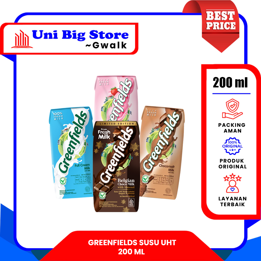 

SUSU GREENFIELDS MILK UHT FULL CREAM - STRAWBERRY - CHOCOLATE - 200 ml