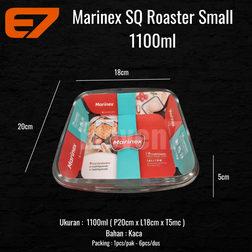 Marinex Square Baking Dish 1100ml - Piring Loyang Kaca, Baking Tray