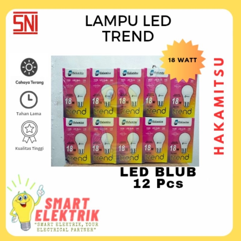 Hakamitsu - [12Pcs] Lampu Trend LED Abulb 18Watt / Lampu LED Bulb / Cahaya Putih