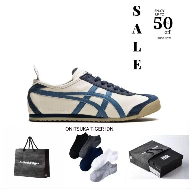 0nitska Tiger Mxc 66 Original 'Cream/Grey Floss' Sneakers Unisex (Free Kaos Kaki & Paperbag)