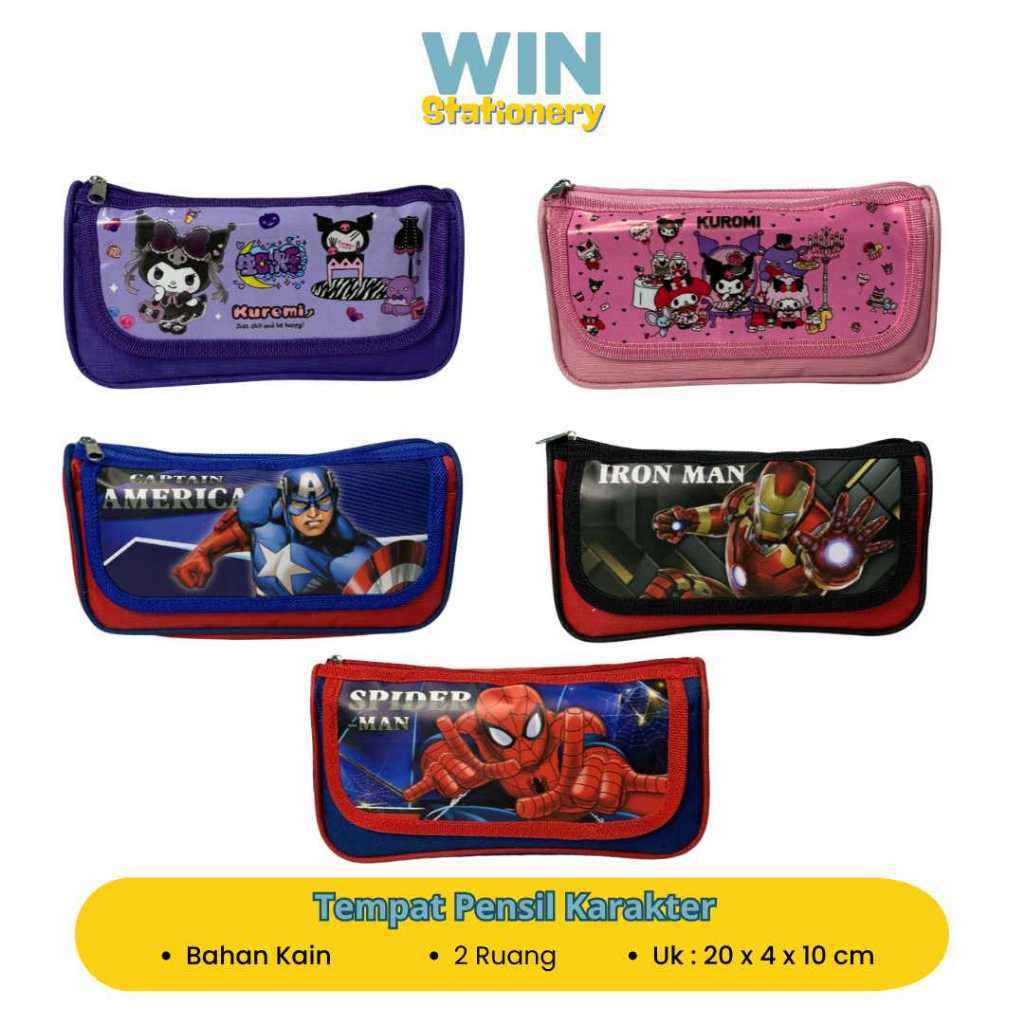 

Kotak Pensil Pencil Case Karakter Zipper Kantong Alat Tulis Sekolah