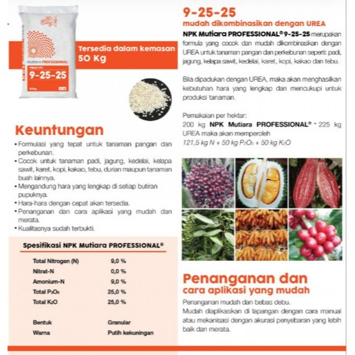 Pupuk NPK Mutiara PROFESSIONAL 9-25-2 Kemasan 1Kg