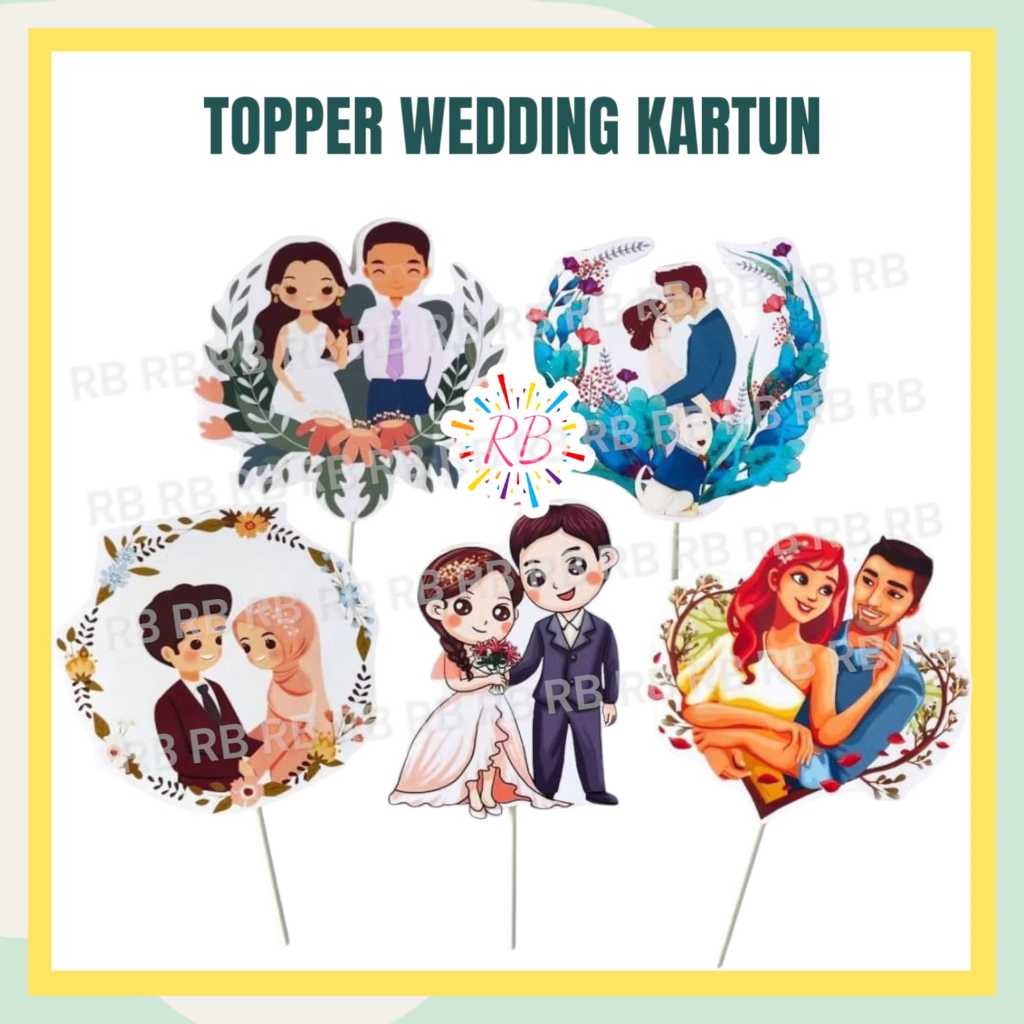 Topper Kue PERNIKAHAN KARTUN / Topper Kue Happy Wedding Cake / Hiasan Kue Nikah