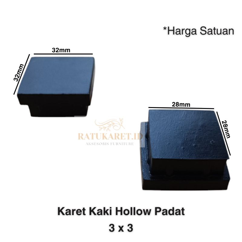 Karet Kaki Hollow 3x3 Padat Karet Tutup Kaki Meja Kursi Rak Besi Hollow