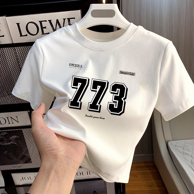 XZHAINV Kaos lengan pendek wanita Korea nomor 773 bermotif cetak | Atasan pendek wanita terbaru | At