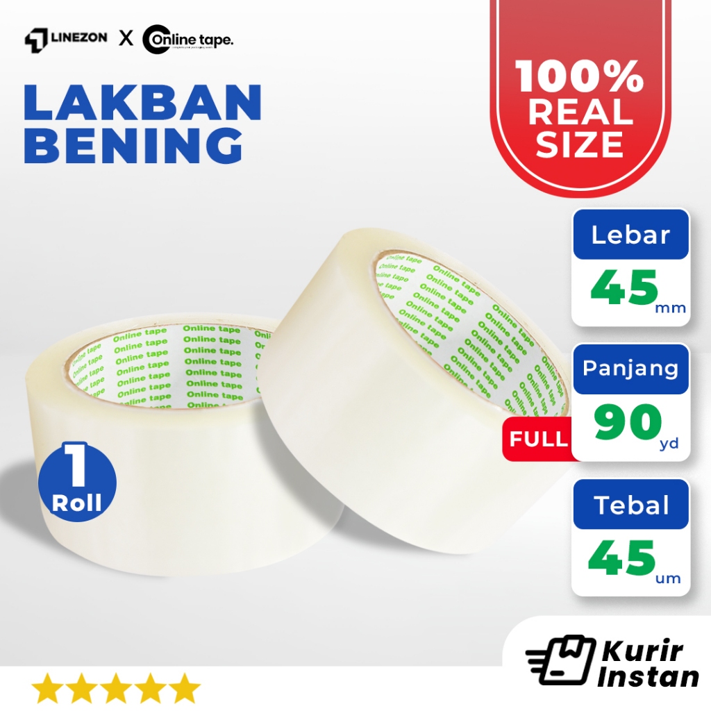 

1 Pcs Lakban Bening 45 MM X 90 Yard (PURE Ukuran Real) Lakban isolasi Merk Online Tape Kualitas Daimaru Nachi