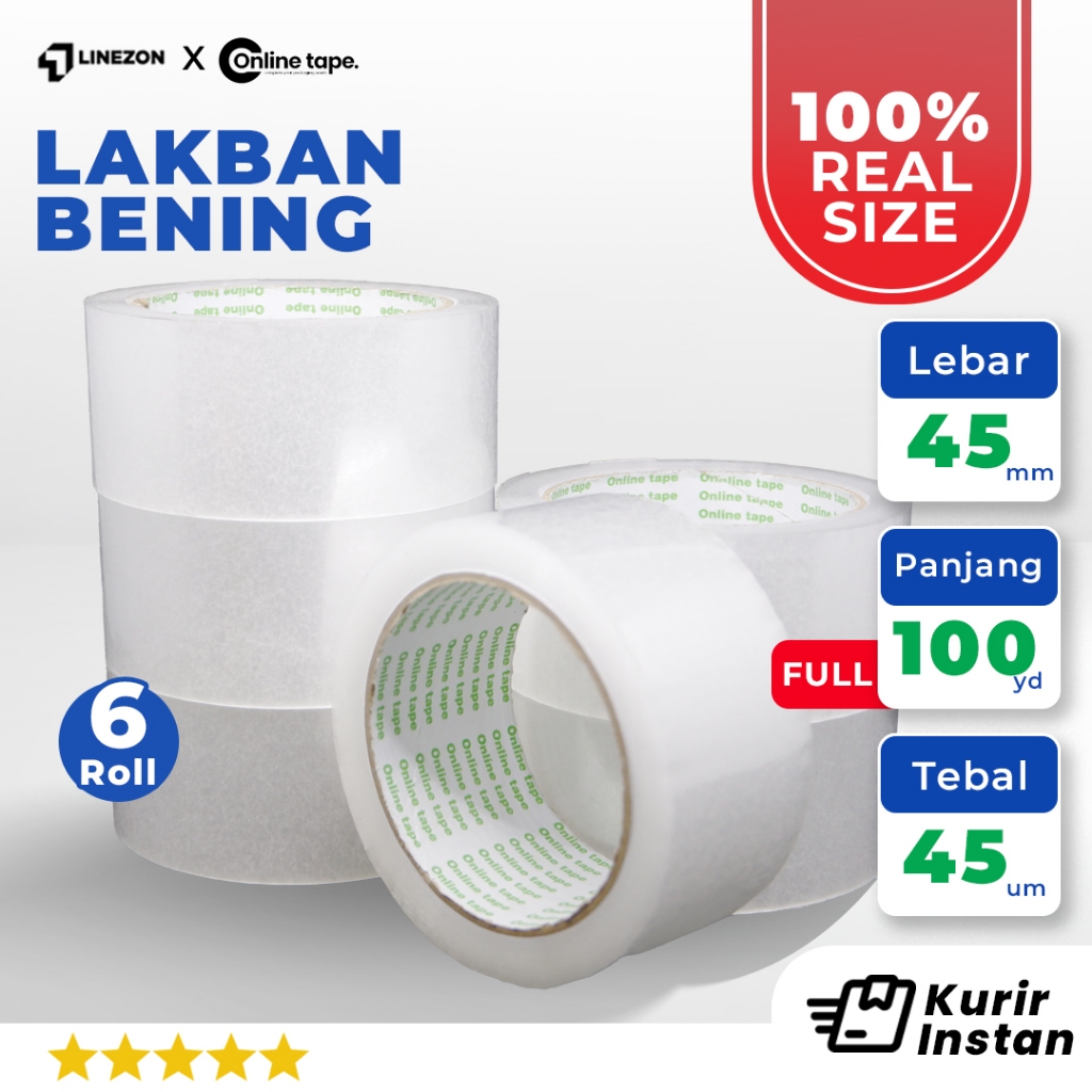 

6 Pcs Lakban Bening 45 MM X 100 Yard PURE Ukuran Real 1 Slop Tebal Kuat Isolasi ONLINE TAPE OPP Termurah