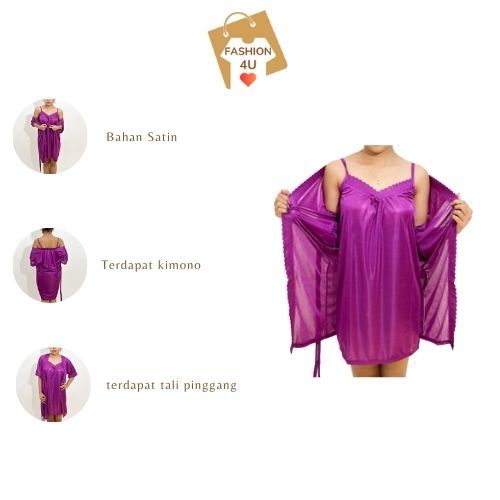 4U Baju Tidur kimono Sexy Bahan Satin Dress Lingerie Sexy Lembut Ade Dress piyama kimono BT332