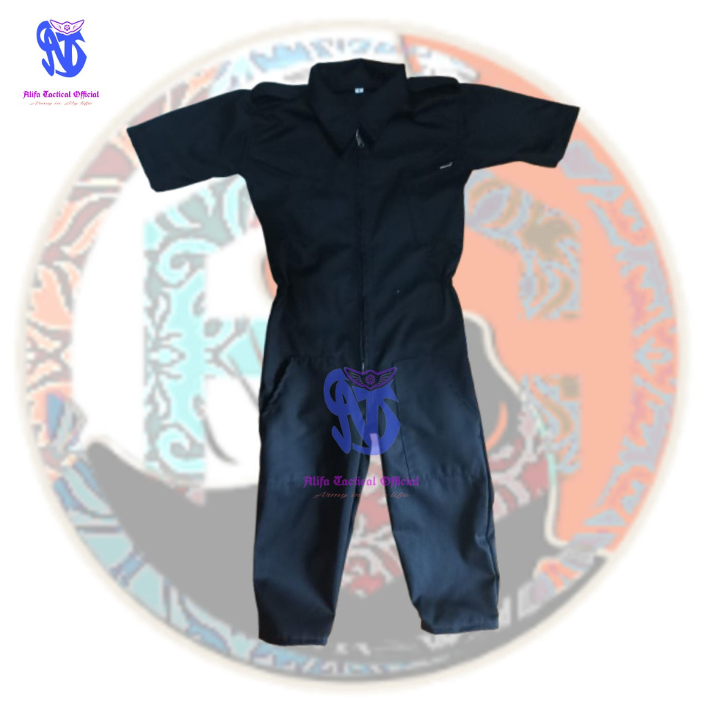 jumpsuit Anak Baju Profesi Mekanik Anak Wearpack Kostum Montir Anak Warna Hitam Lengan Pendek