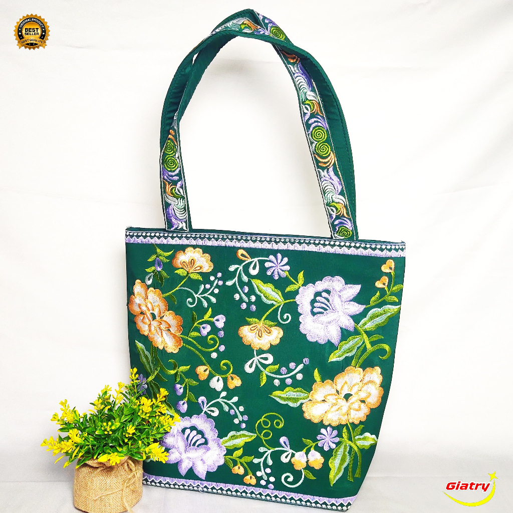 Tas Bordir Bangkok / Tas Bordir Thailand/Tas bahu bordir motif bunga suji besar/ tas tangan tengteng