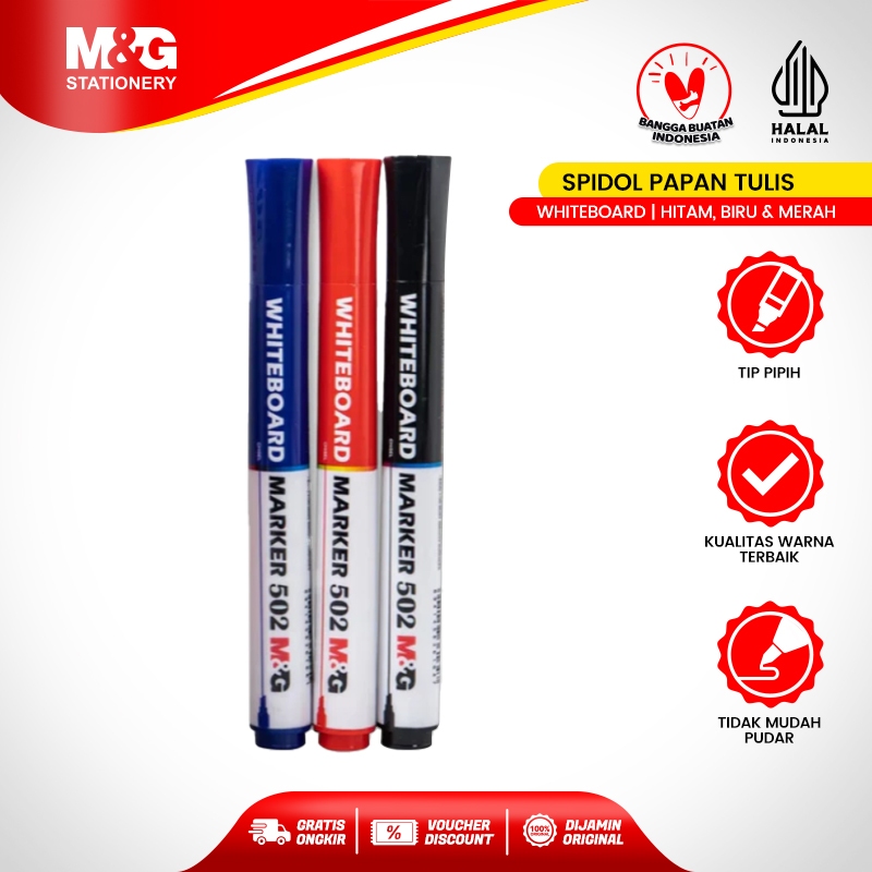 

M&G Spidol Papan Tulis Whiteboard Marker Temporer Warna Tajam Mudah Dihapus Bisa Isi Ulang Waterproof Tahan lama 3 Warna Hitam Biru Merah