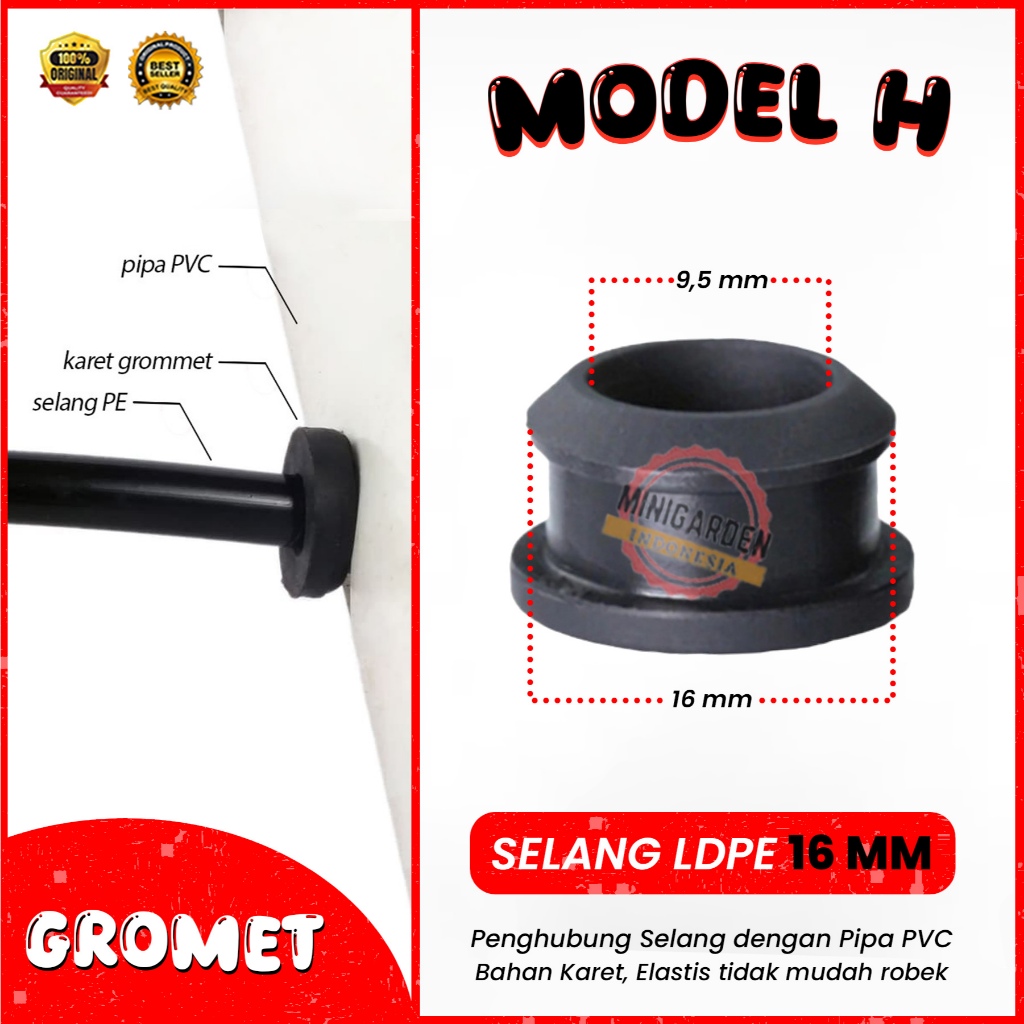 GROMMET 16 mm karet gromet seal selang pe 16mm grommet offtake fertigasi model H