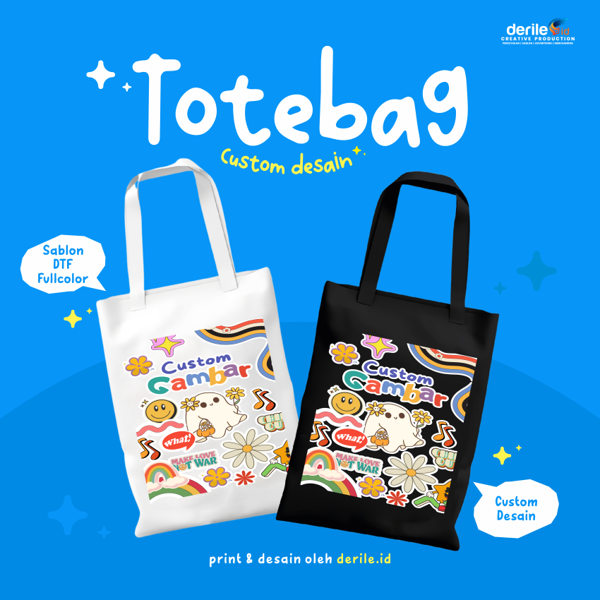 Totebag Custom Kanvas Hitam Premium Satuan Tas Slempang Tas Wanita