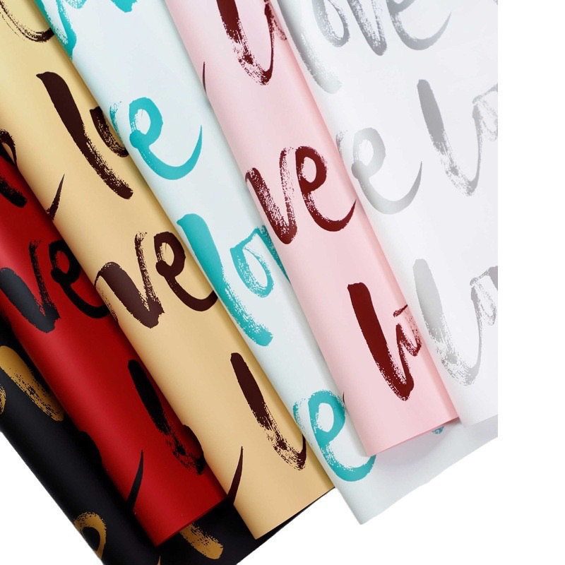 

[ 5 LEMBAR ] Kertas Bunga Cellophane Motif Tulisan LOVE Hati Flower Paper Wrapping Paper Kertas Buket Bunga BN
