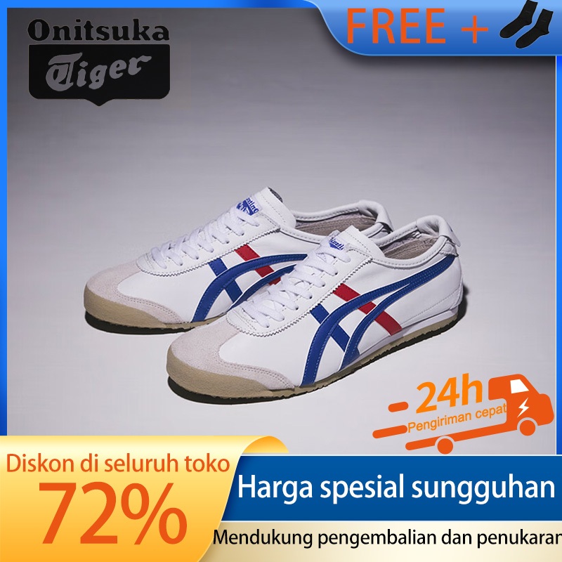 [COD]Onitsuka Tiger MEXICO 66 Slip-on Kain Kulit Sintetis Sepatu Slip-on Olahraga Ringan Dipakai dan