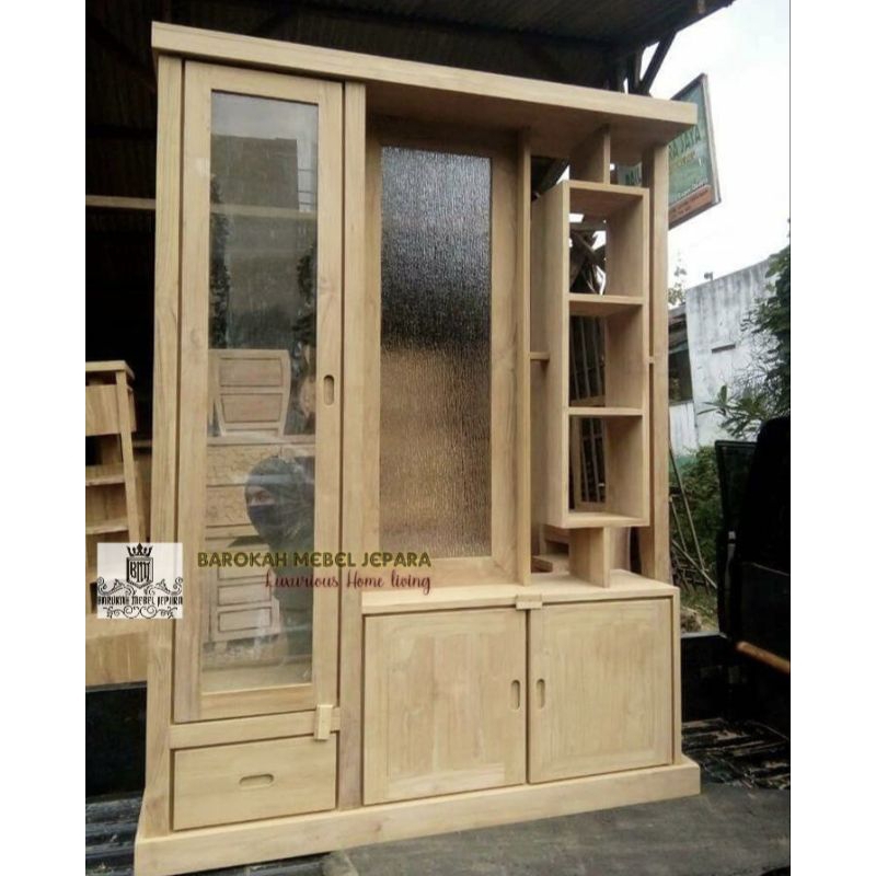 Partisi Jati penyekat ruangan minimalis dua sisi 160cm