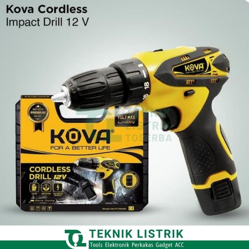 KOVA Bor Baterai Cordless Drill Impact Kova 11V 2 Baterai Kuat & Awet