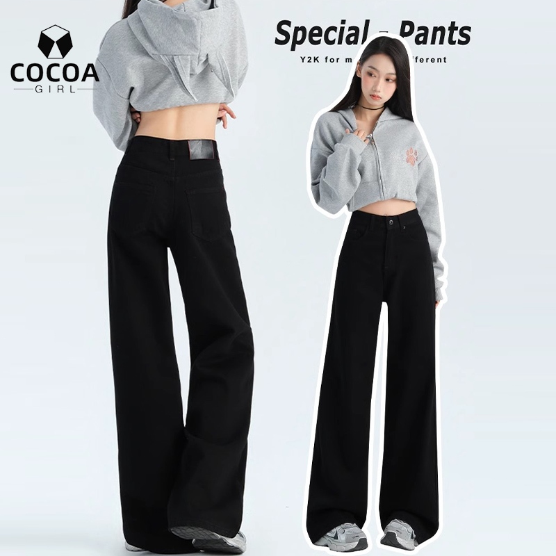 Celana jeans wanita celana jeans wanita kekinian korea celana longgar wanita hitam jeans kualitas pi