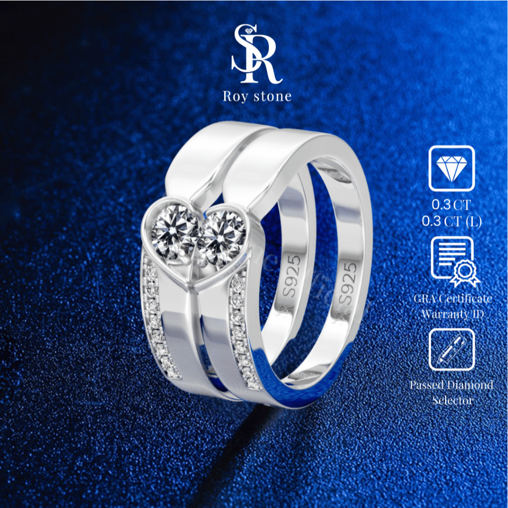 RoyStone - Cincin Couple Love Ring Wanita Perhiasan Moissanite Sertifikat GRA Original Lapis Emas 18